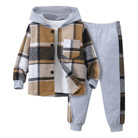 Kids Sweatsuit Set 2PC Tween Girls Fall Outfits Sweatshirt with Leggings Pants Casual Plaid Stripe Printed Long Sleeve Pullover Hoodie Sweatsuit Athletic Clothes Sets Preppy Clothes 3-4 Years
