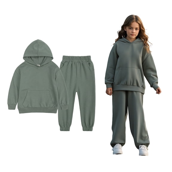 Girls Boys Sweatsuit Set 2PC Long Sleeve Army Green Hooded Sweatshirt and Sweatpants Fall Clothes Boys 1-2 Years Clothes Boys Girls Fashion