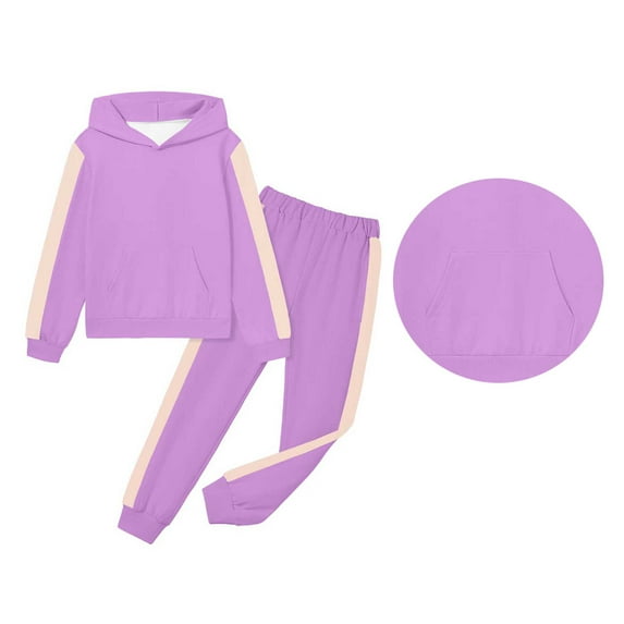 Girls Boys Sweatsuit Set 2PC Long Sleeve Color Block Hooded Sweatsuits Pullover Jogger Set Winter Clothes Clothes for Girls 12-13 Years