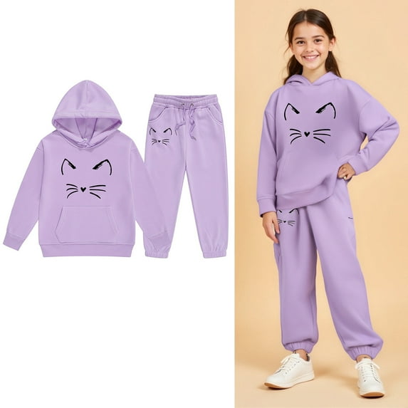 Girls Boys Sweatsuit Set 2PC Long Sleeve Graphic Sweatshirt Pullover and Jogger Pants Warm Fall Winter Clothes Girls Sets 4-5 Years