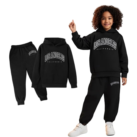 Girls Boys Sweatsuit Set 2PC Long Sleeve Letter Print Hooded Sweatshirt Leggings Pants Winter Clothes Girls Matching Sets11-12 Years Boys Girls Fashion
