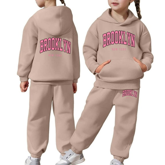 Girls Boys Sweatsuit Set,2PC Long Sleeve Letter Printed Hooded Sweatsuits Pullover Sweatpants Joggers Set Fall Winter Clothes Teen Outfits for Girls 3-4 Years Trendy