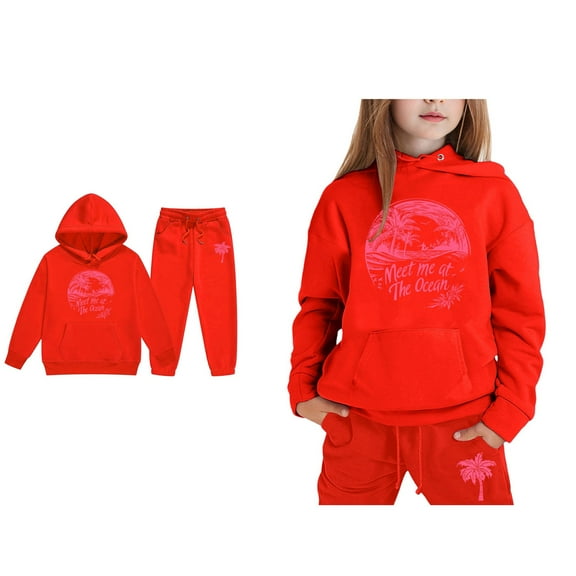 Girls Boys Sweatsuit Set 2PC Long Sleeve Printed Hooded Sweatsuits Pullover Jogging Pants Fall Winter Clothes Boys Athletic Sets 1-2 Years Boys Girls Fashion