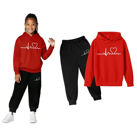 Girls Boys Sweatsuit Set 2PC Long Sleeve Printed Hoodie Sweatpants Warm Fall Winter Clothes Clothes for 3-4 Years Old Girls Boys Girls Fashion