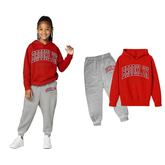 Girls Boys Sweatsuit Set 2PC Long Sleeve Printed Hoodie Sweatshirt Sweatpants Set Winter Clothes 9-10 Years Boy Clothes Boys Girls Fashion