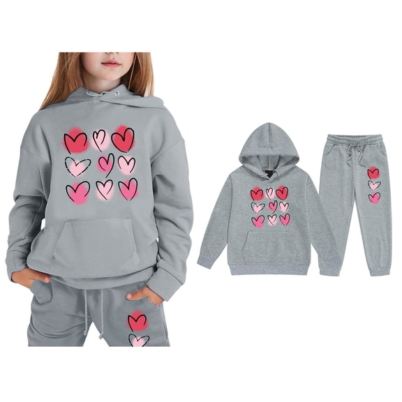 Girls Boys Sweatsuit Set 2PC Long Sleeve Printed Pullover Hoodie Sweatshirt and Sweatpants Winter Clothes Boys Clothes 4-5 Years Boys Girls Fashion