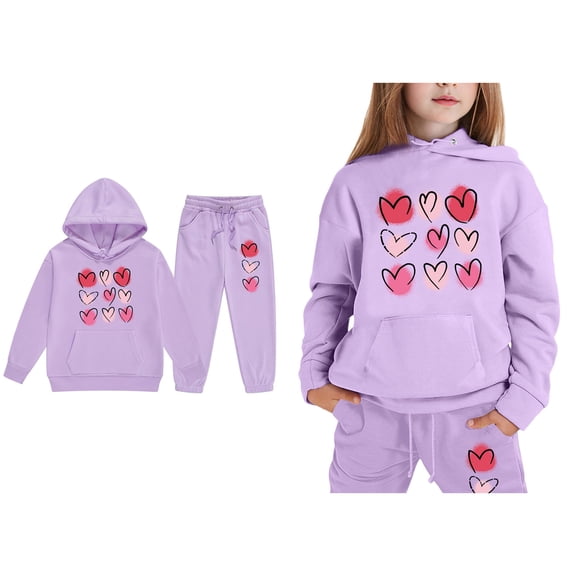 Girls Boys Sweatsuit Set 2PC Long Sleeve Printed Soft Hoodie Sweatpants Fall Winter Clothes Teen Girl Trendy Clothes 12-13 Years Boys Girls Fashion