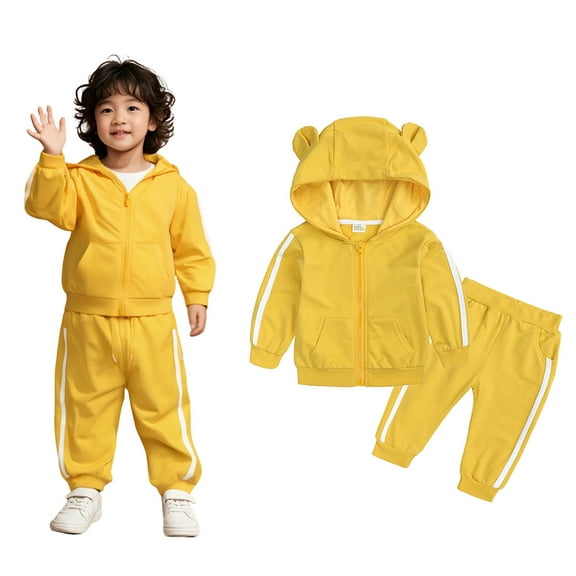 Girls Boys Sweatsuit Set 2PC Long Sleeve Yellow Tracksuit Hoodie Sweatpants Set Fall Clothes 12-18Months Boys Clothes Boys Girls Fashion
