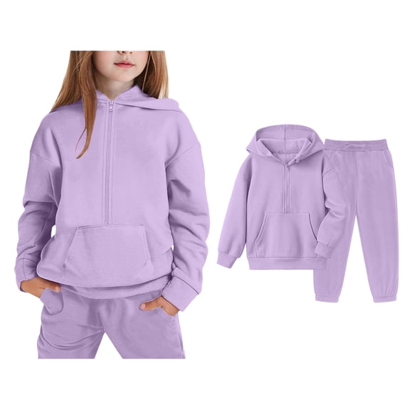 Girls Boys Sweatsuit Set 2PC Long Sleeve Zip Up Hooded Sweatsuits Pullover Sweatpants Fall Winter Clothes Boys Girls Active Tracksuit Set 9-10 Years