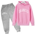thumbnail image 1 of Girls Boys Sweatsuit Set 2PCS Outfits for Kids Relaxed Tracksuit Workout Sets Graphic Letter Printed Long Sleeve Pullover Sweatshirt Fall Outfits Set Boys Winter Clothes 13-14 Kids Pink Sweatsuit, 1 of 2