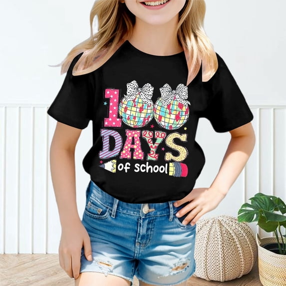 Girls Boys T Shirts 100 Days Of School Shirt Graphic T-Shirts Casual Summer Tops Kids Tee Tops Clothes for Back To School