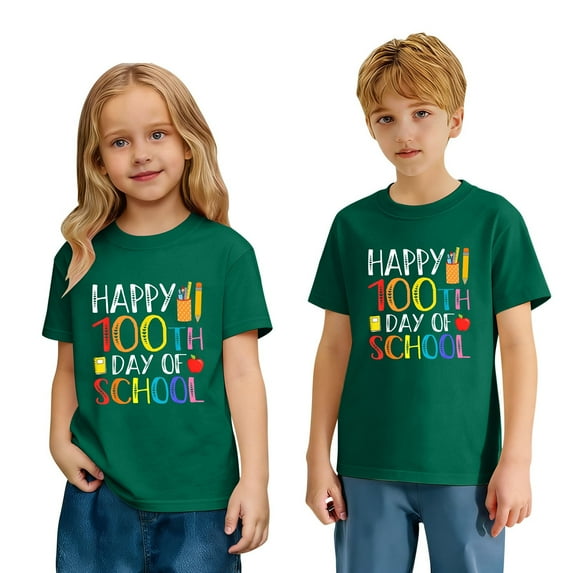 Girls Boys T Shirts 100th Day Of T-Shirt Cute Letter Graphic Short Sleeve Tee Shirt Crewneck Tops Short Sleeve Kids Tee Tops Clothes for Back To School