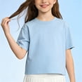 thumbnail image 1 of Girls Boys T Shirts Short Sleeve Summer Shirts Fashion Crewneck Tops Tee Blouse Light Blue 12-13 Years, 1 of 7