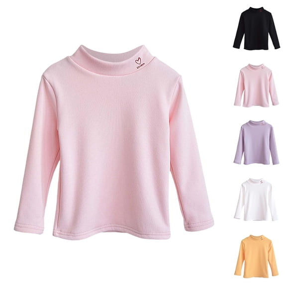Girls/Boys Thermal Neck Long Sleeve Shirts, Soft Lined Half-Turtleneck Tops for Kids, Warm Base Layer Tees