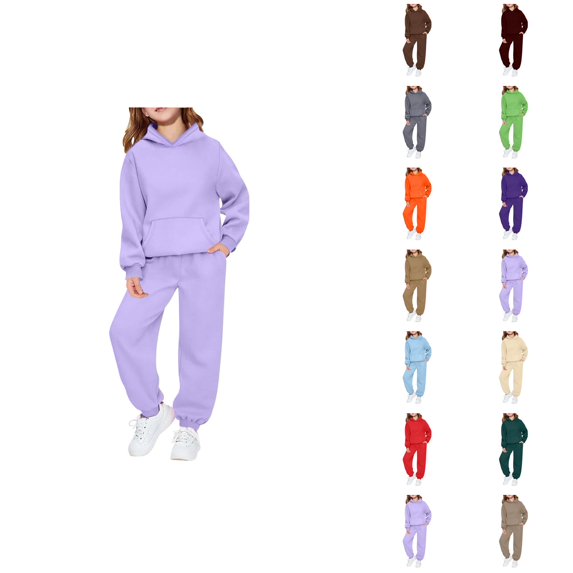 Girls Boys Track Suit 2026 Trendy Plain Sweatshirt Jogger Sweatpants 2 Piece Matching Sweatsuit Boys Girls Activewear Sets