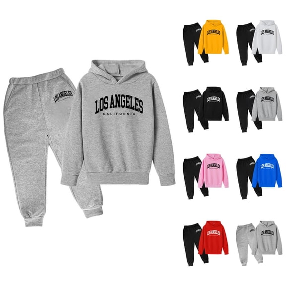 Girls Boys Track Suit Los Angeles Sweatshirt and Sweatpants Joggers 2 Piece Matching Sweatsuit Kids Hoodie Set