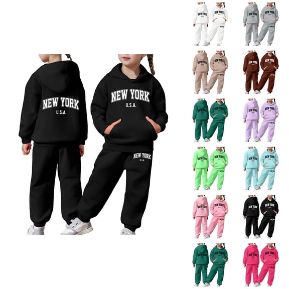 Girls Boys Track Suit New York Hoodie and Sweatpants Joggers 2 Piece Matching Track Suit Boys Girls Hoodie Set