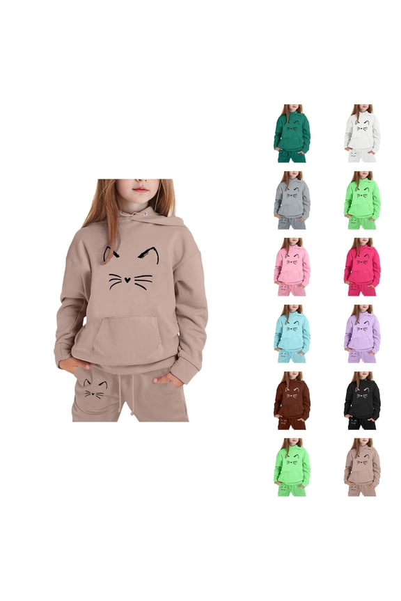 Girls Boys Tracksuit Set Cute Cat Hoodie and Jogging Sweatpants 2 Piece Matching Set Kids Jogging Suits