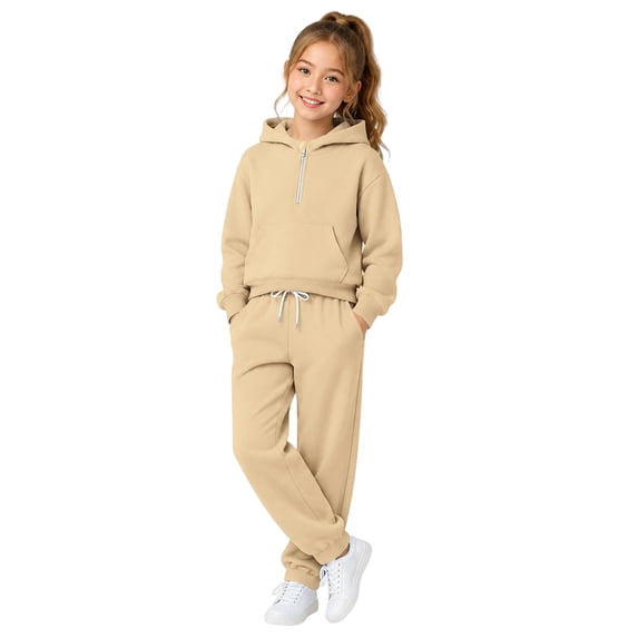 Girls Boys Tracksuit Sets Athletic Sweatsuits Half Zip Hooded Sweatshirt Jogger Sweatpants Outfits Kids 2 PCS Sets Clothes