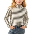 thumbnail image 1 of Girls Boys Turtleneck Long Sleeve Tops Striped Pullover Slim Fit Layering Fall Winter Fashion Soft Comfort Base Shirts Black 5-6Years, 1 of 9
