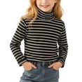 thumbnail image 1 of Girls Boys Turtleneck Long Sleeve Tops Striped Pullover Slim Fit Layering Fall Winter Fashion Soft Comfort Base Shirts White 2-3Years, 1 of 9