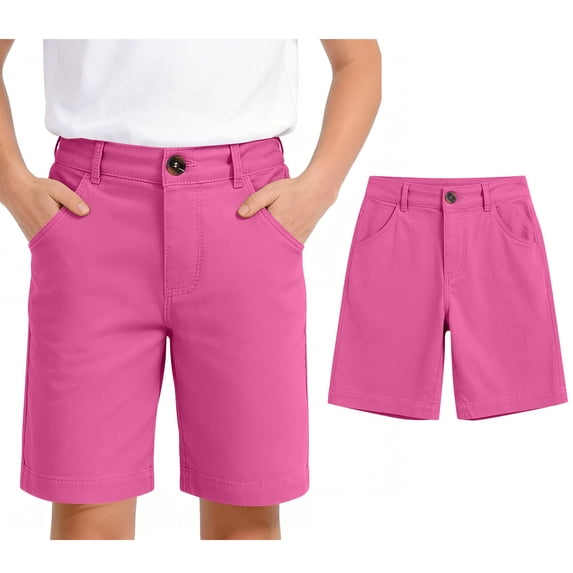 Girls Boys Uniform Shorts Classic Pull On Elastic Back Shorts with Pockets Pink Uniform Shorts for Boys Boys Back To School Clothes Kids Preppy Clothes 9-10 Years