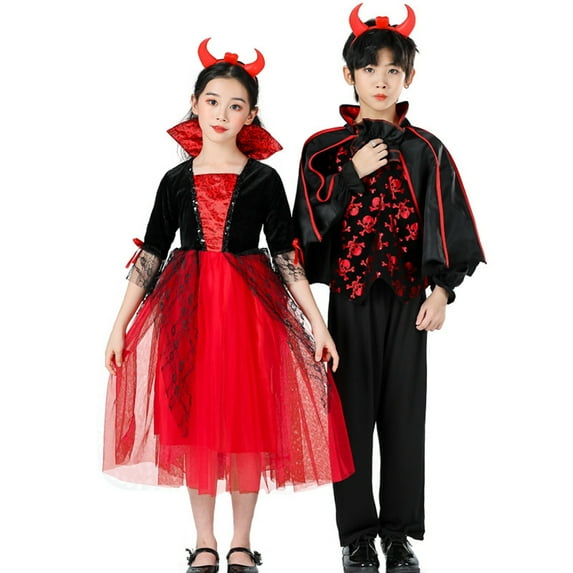 Girls Boys Vampire Costume Halloween Gothic Vampiress Role Play Cosplay Dress Up for Kids/Teen