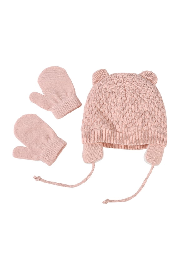 Girls Boys Warm Knit Thick Hat & Gloves 2022 NEW Kids Winter Beanie Hat Mittens Set Warm Fleece Hat Baby Toddler Knitted Hat & Gloves For Boys, Girls Pink