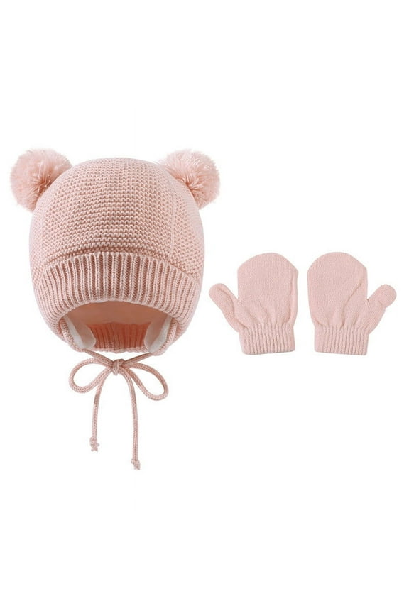 Girls Boys Warm Knit Thick Hat & Gloves 2022 NEW Kids Winter Beanie Hat Mittens Set Warm Fleece Hat Baby Toddler Knitted Hat & Gloves For Boys, Girls Pink