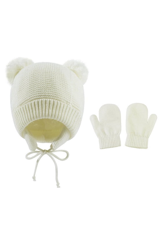 Girls Boys Warm Knit Thick Hat & Gloves 2022 NEW Kids Winter Beanie Hat Mittens Set Warm Fleece Hat Baby Toddler Knitted Hat & Gloves For Boys, Girls White