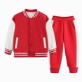 thumbnail image 1 of Girls Boys Warm Simple Long Sleeved Baseball Jacket Pants Casual Two Piece Set Tracksuit Sweatsuits Set Back-To-School Outfit Set 5-6 Years, 1 of 5