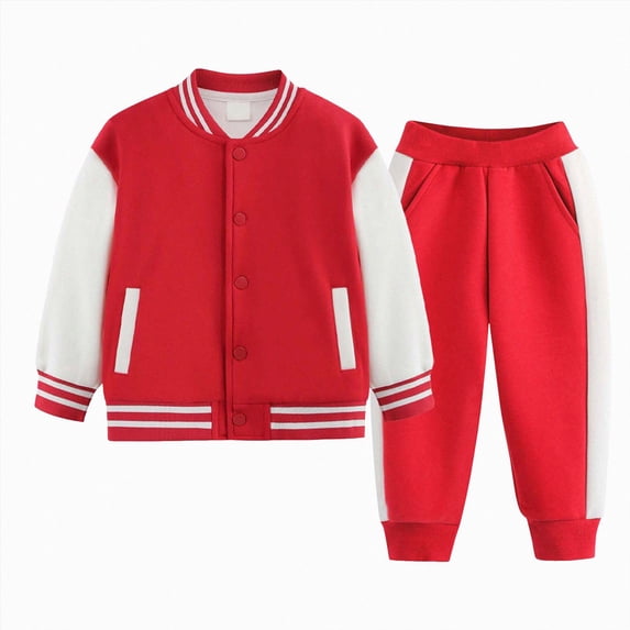 Girls Boys Warm Simple Long Sleeved Baseball Jacket Pants Casual Two Piece Set Tracksuit Sweatsuits Set Back-To-School Outfit Set 5-6 Years