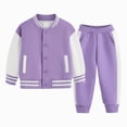 thumbnail image 1 of Girls Boys Warm Simple Long Sleeved Baseball Jacket Pants Casual Two Piece Set Tracksuit Sweatsuits Set Back-To-School Outfit Set 9-10 Years, 1 of 5