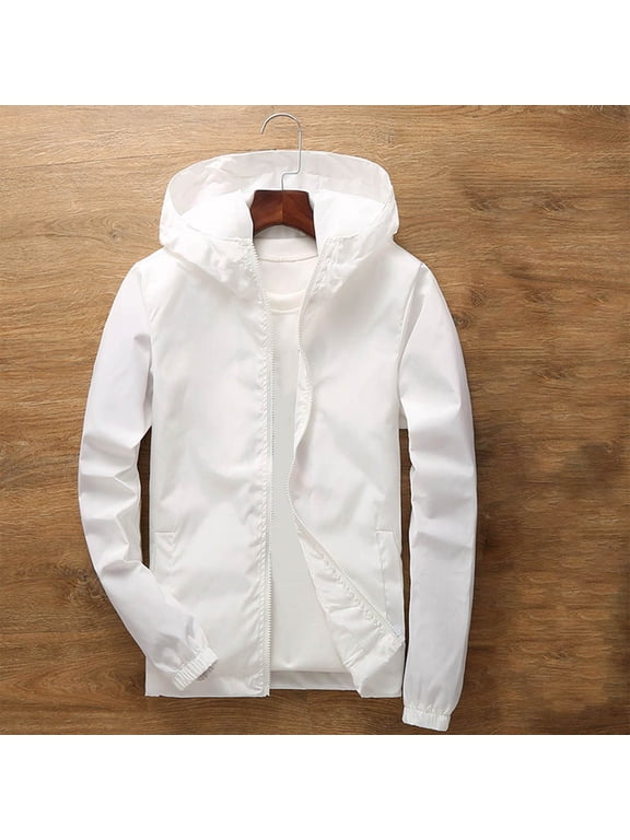 Girls Boys Waterproof Jackets Kids Windproof Lightweight Breathable Coats Raincoats Softshell Tops Long Sleeve Hooded Zip Up Jacket with Pockets Running Walking Hiking White 4-5Years