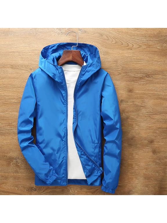 Girls Boys Waterproof Jackets Kids Windproof Lightweight Breathable Coats Raincoats Softshell Tops Long Sleeve Hooded Zip Up Jacket with Pockets Running Walking Hiking Blue 4-5Years