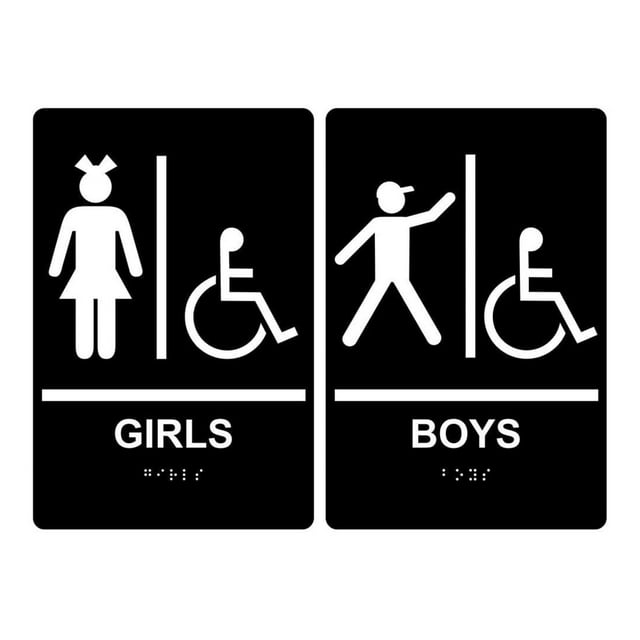 . Girls Boys Wheelchair Accessible Restroom Sign Set,