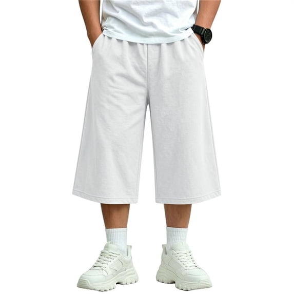 Girls Boys Wide Leg Capri Pants Elastic Waist Casual Sweatpants White Athletic Cropped Pants with Pockets Size 11-12 Years