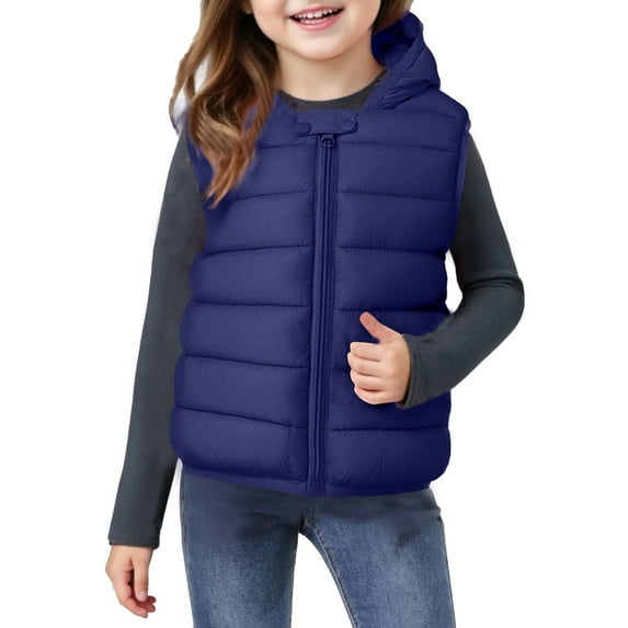 Girls Boys Winter Coat Lightweight Kids Vest Zip Up Hooded Fall Jackets Girls Trendy Clothes Navy 100