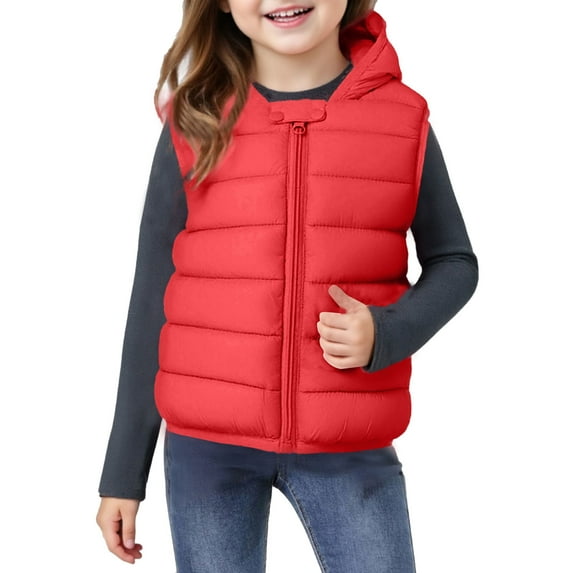 Girls Boys Winter Coat Lightweight Kids Vest Zip Up Hooded Fall Jackets Girls Trendy Clothes Red 130