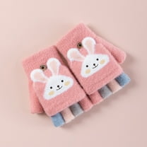 Girls Boys Winter Gloves Cute Cartoon Color Block Convertible Flip Top Cold Weather Warm Knitted Gloves Windproof School Gloves for Kids