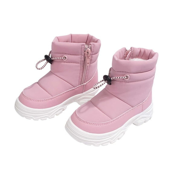 Girls Boys Winter Snow Boots Adjustable Drawstring Hook and Loop Straps Waterproof Outdoor Booties