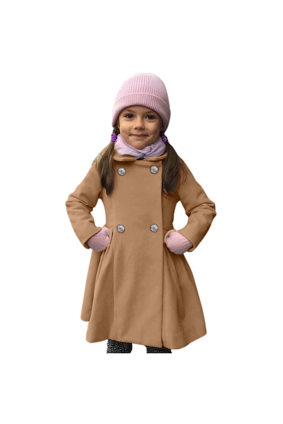 Girls Boys Wool Blend Winter Coat Cloak Button Jacket Long Sleeve Solid Color Coat Peacoat Outwear Clothes Fall Baby Boy Girl Outwear for New Years Gifts Size 4-5