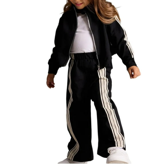 Girls Boys Workout Outfits Zip Up Long Sleeve Hooded Jackets Wide Leg Sweatpants Solid Color 2 Pieces Sweatsuits Sets