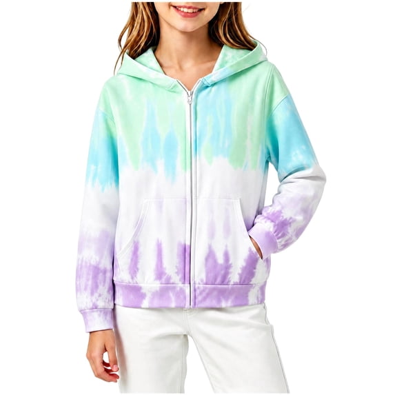Girls Boys Zip Up Hoodies Sweatshirt Casual Full Zip Up Printed Long Sleeve Warm Uniform Jacket Fall Winter Fashion Coat with Pockets Light Blue 7-8 Years
