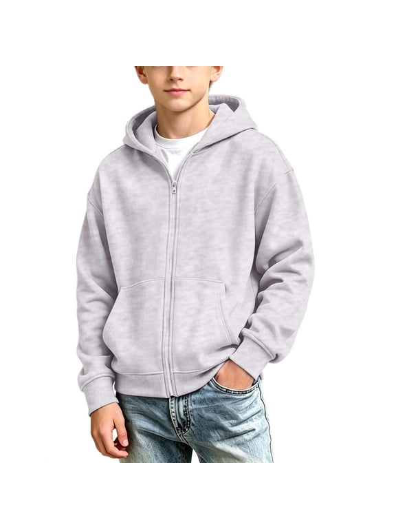 Girls Boys Zip Up Hoodies Sweatshirt Casual Full Zip Up Long Sleeve Warm Uniform Jacket Fall Winter Fashion Coat with Pockets Gray 5-6 Years
