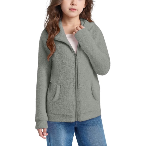 Girls Boys Zip up Sherpa Coat Kids Thick Comfy Polar Fleece Jacket with Pocket Winter Solid Color Sweatshirt Jacket Tops