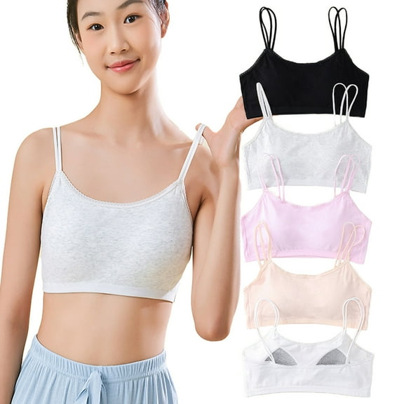 Girls Bra 10-15 Teen Student Cotton Padded Cotton Breathable Cami Bra Wire Free Push Up Running Bra Solid
