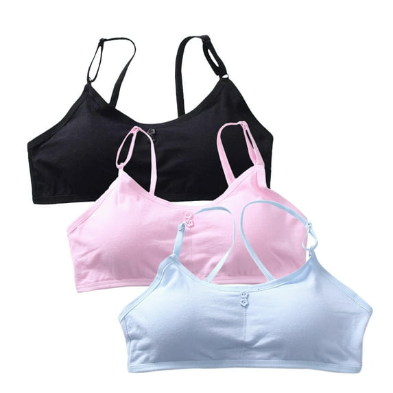 Girls Bra Comfort Flex Fit Seamless for Girl Teens with Adjustable Straps, Pull-on Design Sports Training Bra, Pack of 3