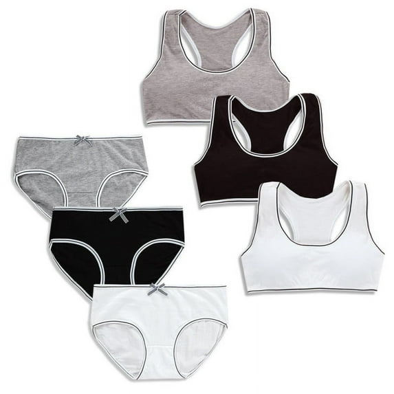 Girls Bra and Panty Sets - 6PCS Cotton Soft Comfortable Elastic Girls Training Bras and Underwear Set Girls Bra Training Bralettes Cotton Teen Elastic Briefs Panties for 8-18 Years Old
