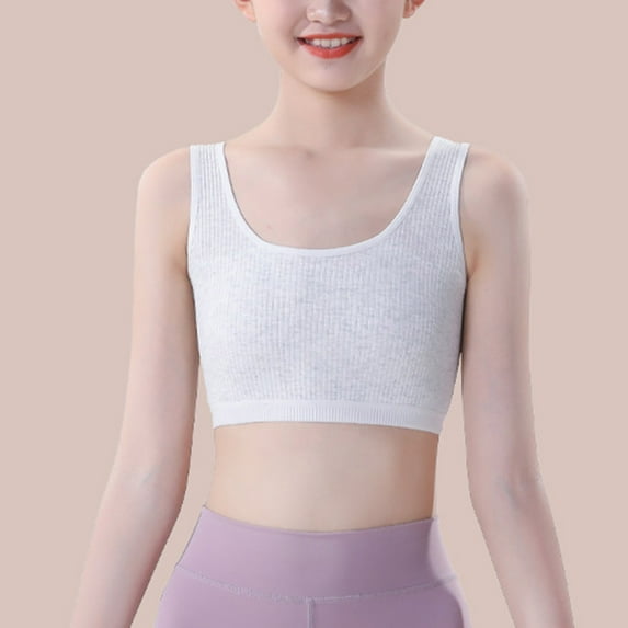 Girls Bralette Girls Sports Bra – Comfortable Seamless Wireless Breathable Bras for Everyday Wear - Teen Girls Built-In Chest Cushion Underwear White 10-11Y